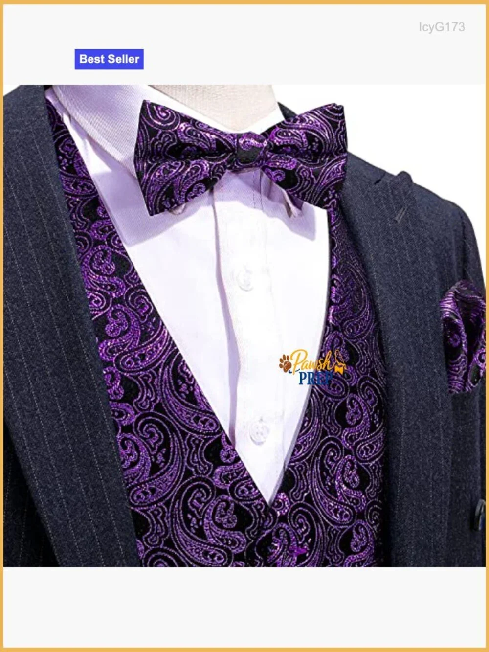 Men's Velvet Vest Set with Bowtie Cufflinks Formal Slim Fit Large